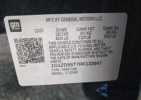 2024 Chevrolet Malibu Fwd 1Lt из США, поврежденный, VIN 1G1ZD5ST7RF133647